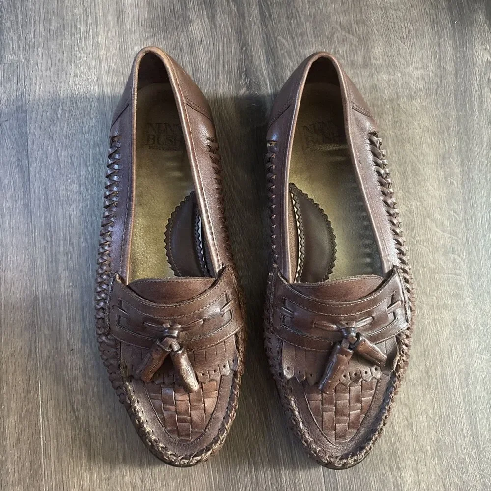 $110 Men's Brown Leather Woven Tassel Loafers Slip On Dress Shoes Size 8 M